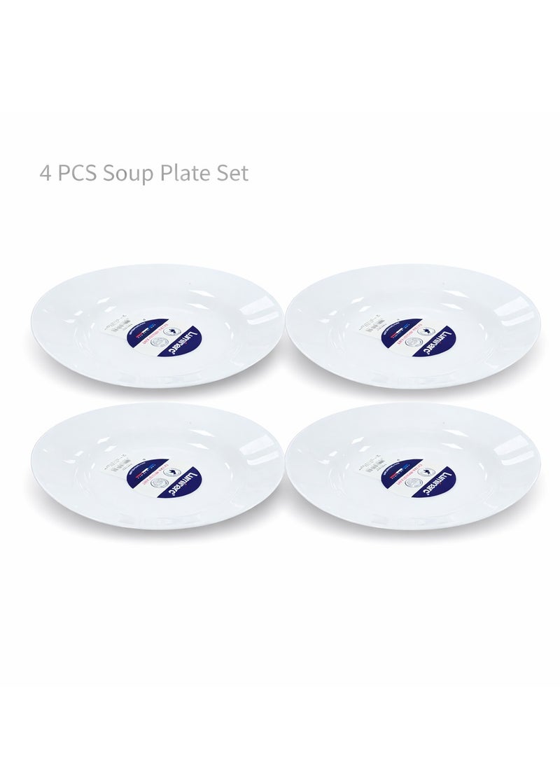 Luminarc 4Pcs  White Ceramic Soup Plate 22cm Elegant Round Serving Plates for Home Hotel & Restaurant Microwave & Dishwasher Safe Tableware - Image 1